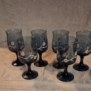 Libbey Blue Floral Goblets Set